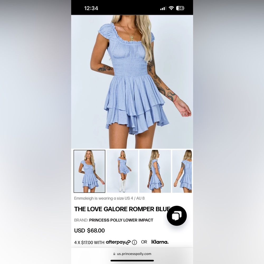 Princess Polly Love Galore blue romper dress